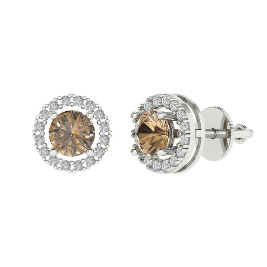 1.24 ctw Champagne Studs Earrings | 5.0mm Round Cut White Gold Screw back | April Birthstone