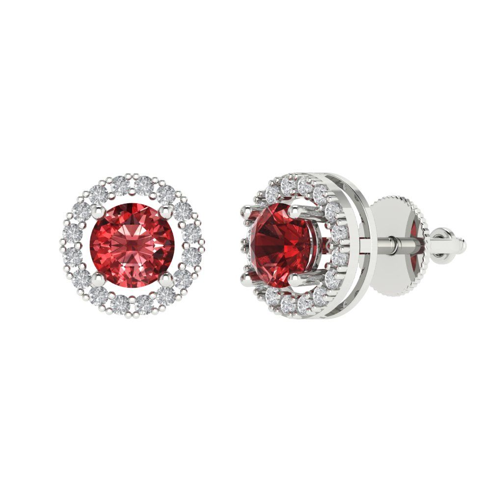 1.24 ctw Garnet Studs Earrings | 5.0mm Round Cut White Gold Screw back | January Birthstone