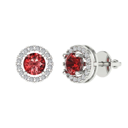 1.24 ctw Garnet Studs Earrings | 5.0mm Round Cut White Gold Screw back | January Birthstone