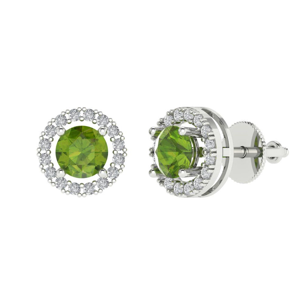 1.24 ctw Peridot Studs Earrings | 5.0mm Round Cut White Gold Screw back | August Birthstone