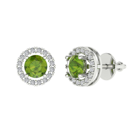 1.24 ctw Peridot Studs Earrings | 5.0mm Round Cut White Gold Screw back | August Birthstone