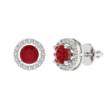 1.24 ctw Ruby Studs Earrings | 5.0mm Round Cut White Gold Screw back | July Birthstone