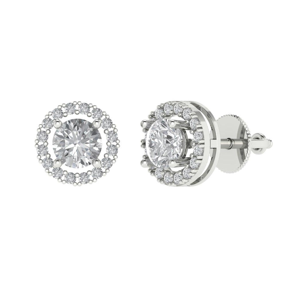 1.24 ctw Zirconia Diamond Studs Earrings | 5.0mm Round Cut White Gold Screw back | April Birthstone