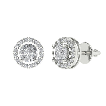 1.24 ctw Moissanite Studs Earrings | 5.0mm Round Cut White Gold Screw back | April Birthstone