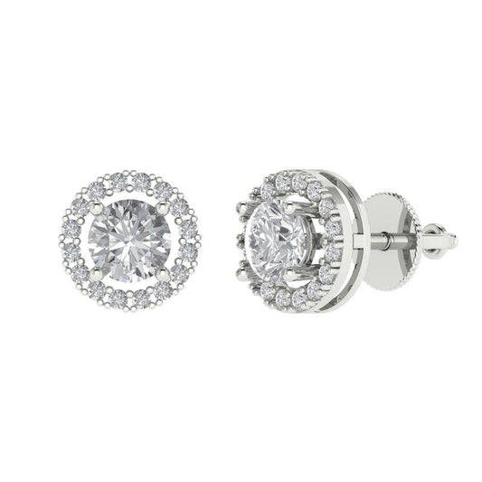 1.24 ctw Moissanite Studs Earrings | 5.0mm Round Cut White Gold Screw back | April Birthstone