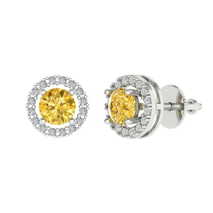 1.24 ctw Citrine Studs Earrings | 5.0mm Round Cut White Gold Screw back | November Birthstone