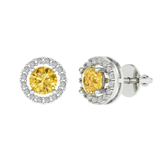 1.24 ctw Citrine Studs Earrings | 5.0mm Round Cut White Gold Screw back | November Birthstone