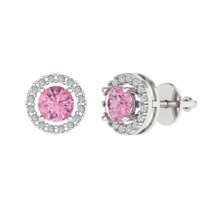 1.24 ctw Pink Zirconia Studs Earrings | 5.0mm Round Cut White Gold Screw back | April Birthstone