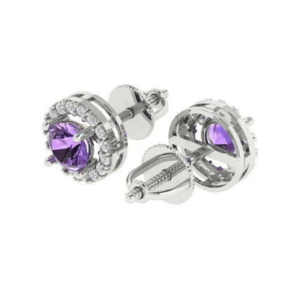 1.24 ctw Alexandrite Studs Earrings | 5.0mm Round Cut White Gold Screw back | June Birthstone