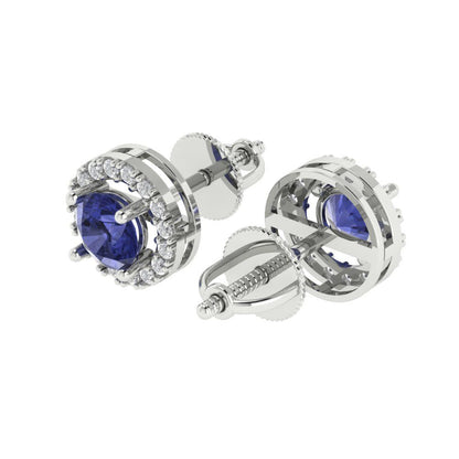 1.24 ctw Tanzanite Studs Earrings | 5.0mm Round Cut White Gold Screw back | December Birthstone