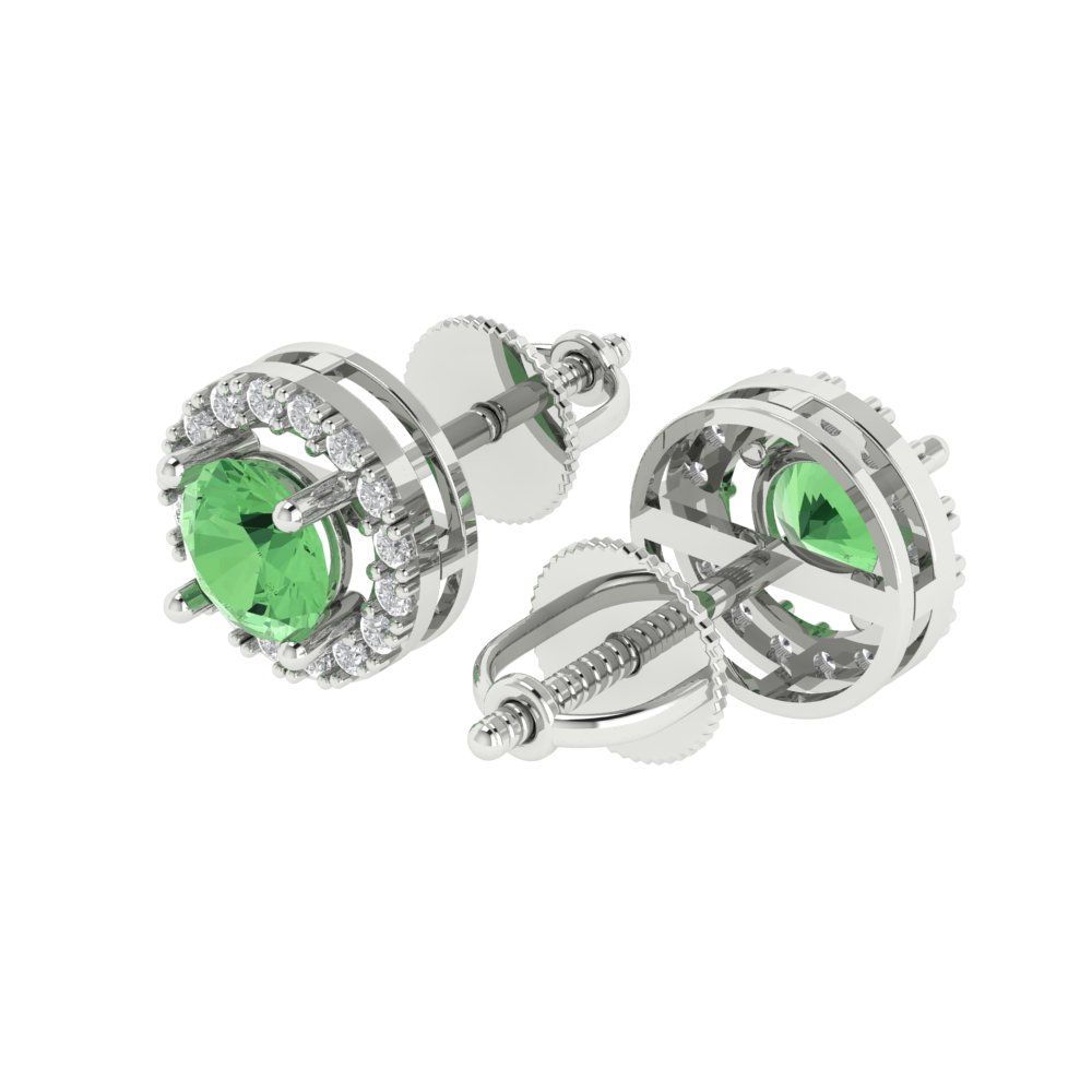 1.24 ctw Green Zirconia Studs Earrings | 5.0mm Round Cut White Gold Screw back | April Birthstone