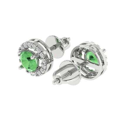 1.24 ctw Green Zirconia Studs Earrings | 5.0mm Round Cut White Gold Screw back | April Birthstone