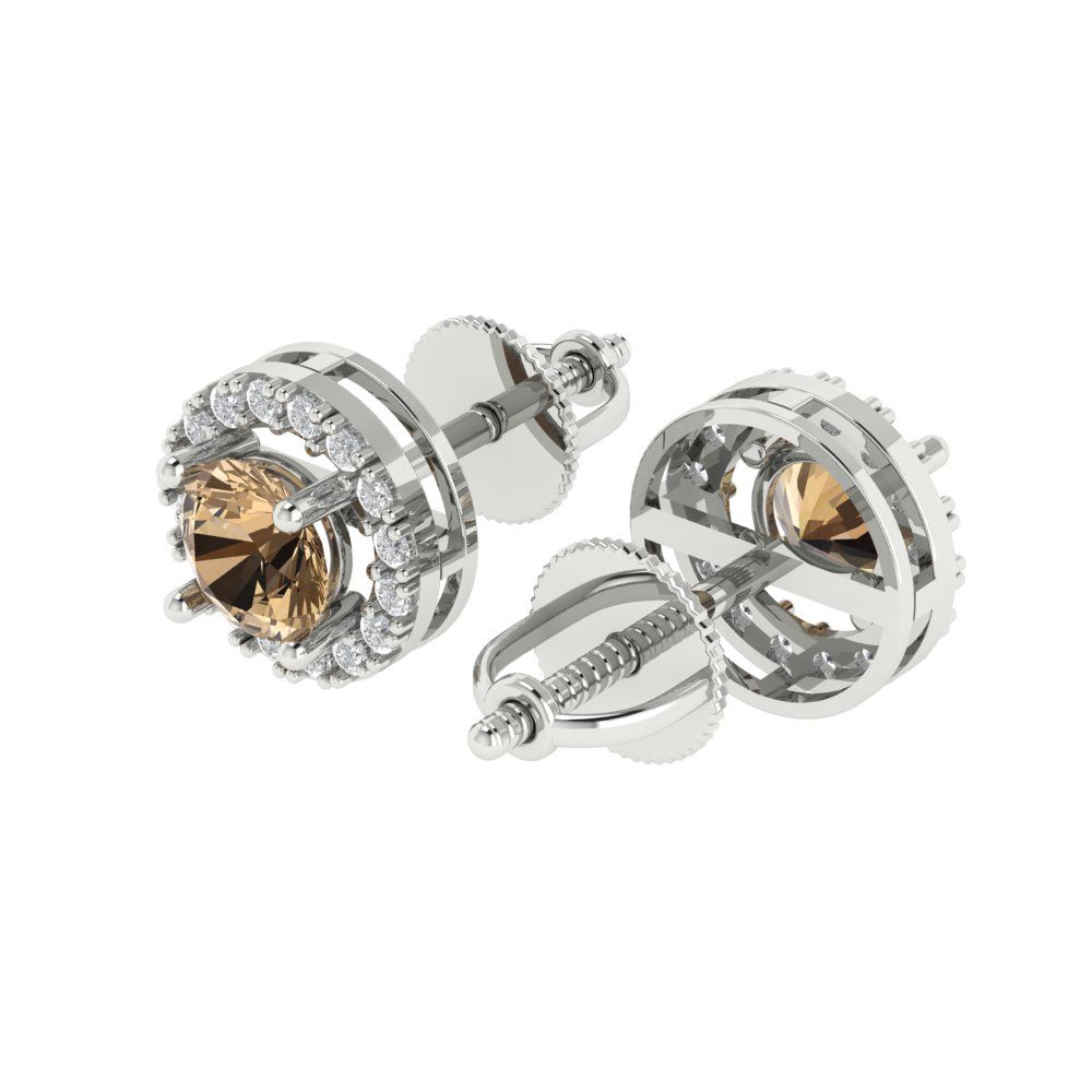 1.24 ctw Champagne Studs Earrings | 5.0mm Round Cut White Gold Screw back | April Birthstone