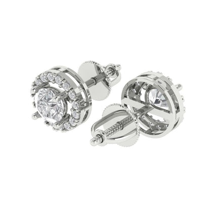 1.24 ctw Moissanite Studs Earrings | 5.0mm Round Cut White Gold Screw back | April Birthstone