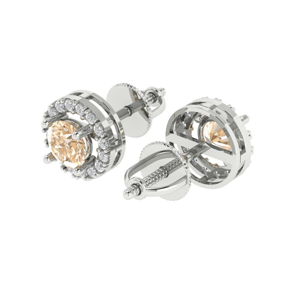 1.24 ctw Morganite Studs Earrings | 5.0mm Round Cut White Gold Screw back | February Birthstone