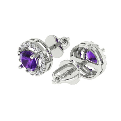 1.24cttw Amethyst Gold-Plated 925 Silver Screw Back Stud Earrings