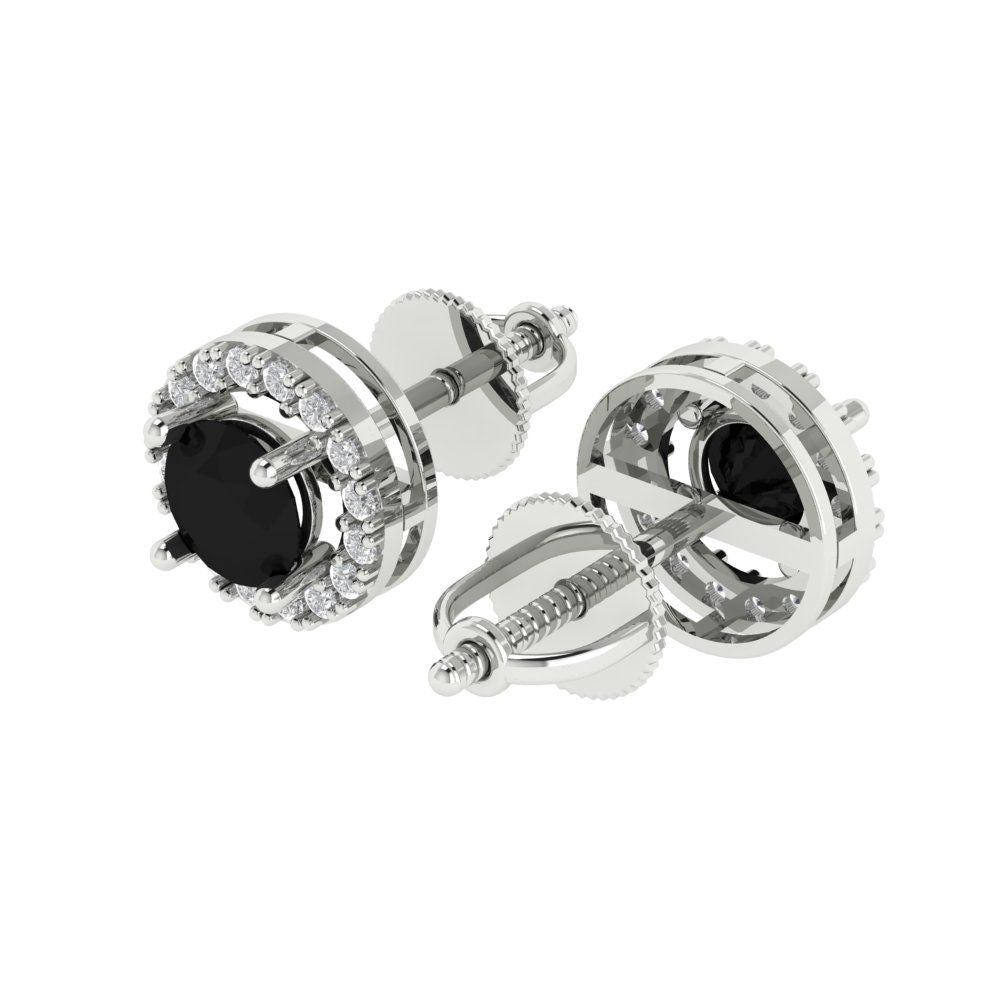 1.24 ctw Onyx Studs Earrings | 5.0mm Round Cut White Gold Screw back | July Birthstone
