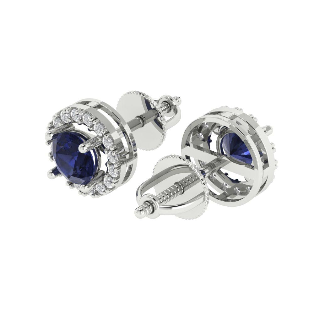 1.24 ctw Blue Sapphire Studs Earrings | 5.0mm Round Cut White Gold Screw back | September Birthstone