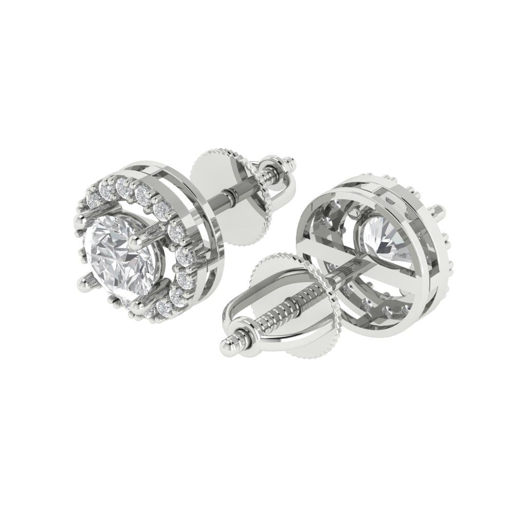 1.24 ctw White Sapphire Studs Earrings | 5.0mm Round Cut White Gold Screw back | April Birthstone