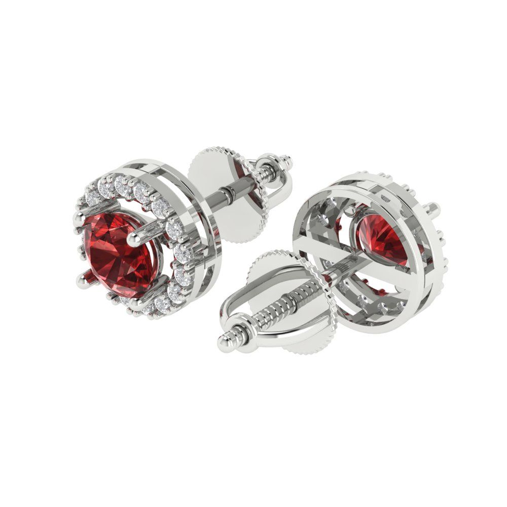 1.24 ctw Garnet Studs Earrings | 5.0mm Round Cut White Gold Screw back | January Birthstone