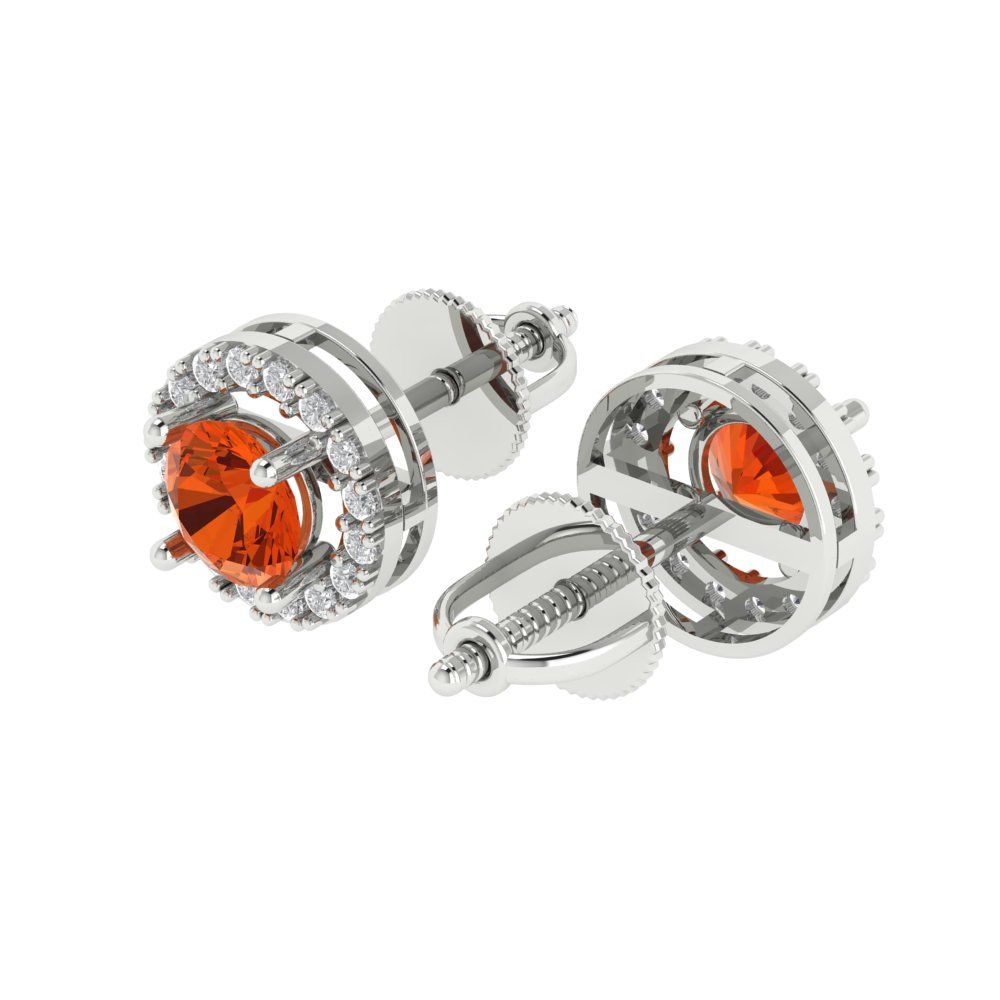 1.24 ctw Red Zirconia Studs Earrings | 5.0mm Round Cut White Gold Screw back | April Birthstone