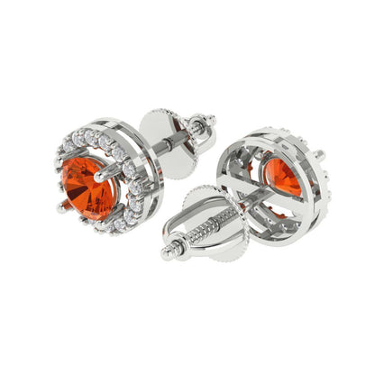 1.24 ctw Red Zirconia Studs Earrings | 5.0mm Round Cut White Gold Screw back | April Birthstone