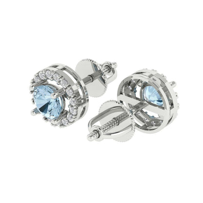 1.24 ctw Aquamarine Studs Earrings | 5.0mm Round Cut White Gold Screw back | March Birthstone
