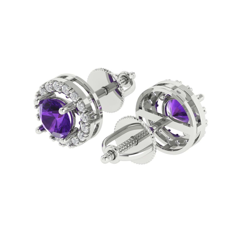 1.24 ctw Amethyst Studs Earrings | 5.0mm Round Cut White Gold Screw back | February Birthstone