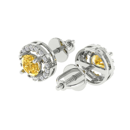 1.24 ctw Yellow Zirconia Studs Earrings | 5.0mm Round Cut White Gold Screw back | April Birthstone