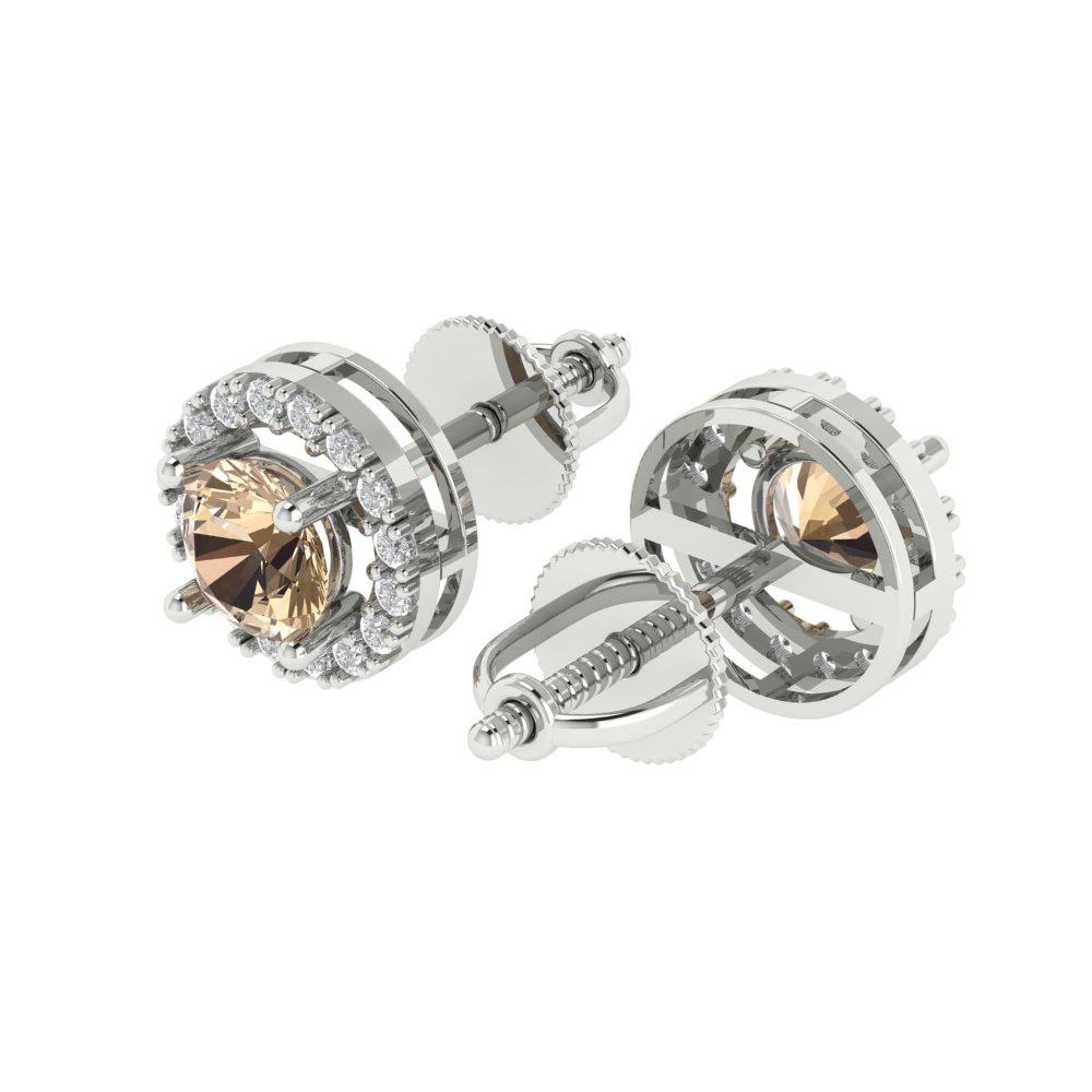 1.24 ctw Yellow Moissanite Studs Earrings | 5.0mm Round Cut White Gold Screw back | April Birthstone