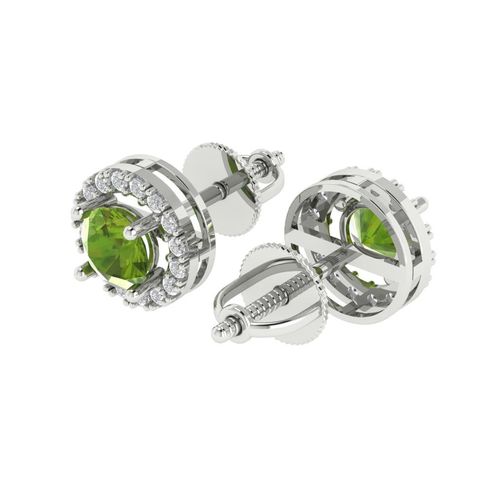 1.24 ctw Peridot Studs Earrings | 5.0mm Round Cut White Gold Screw back | August Birthstone