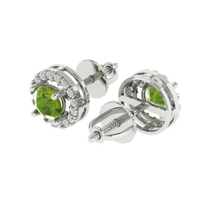 1.24 ctw Peridot Studs Earrings | 5.0mm Round Cut White Gold Screw back | August Birthstone