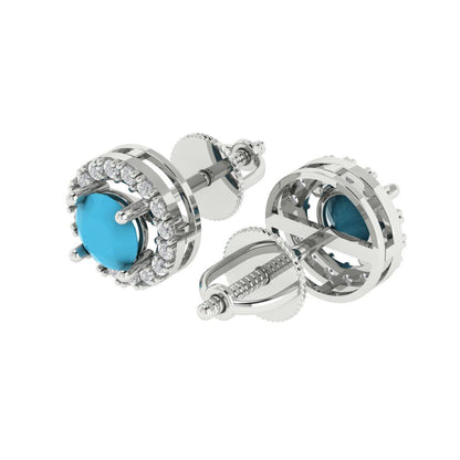1.24 ctw Turquoise Studs Earrings | 5.0mm Round Cut White Gold Screw back | December Birthstone