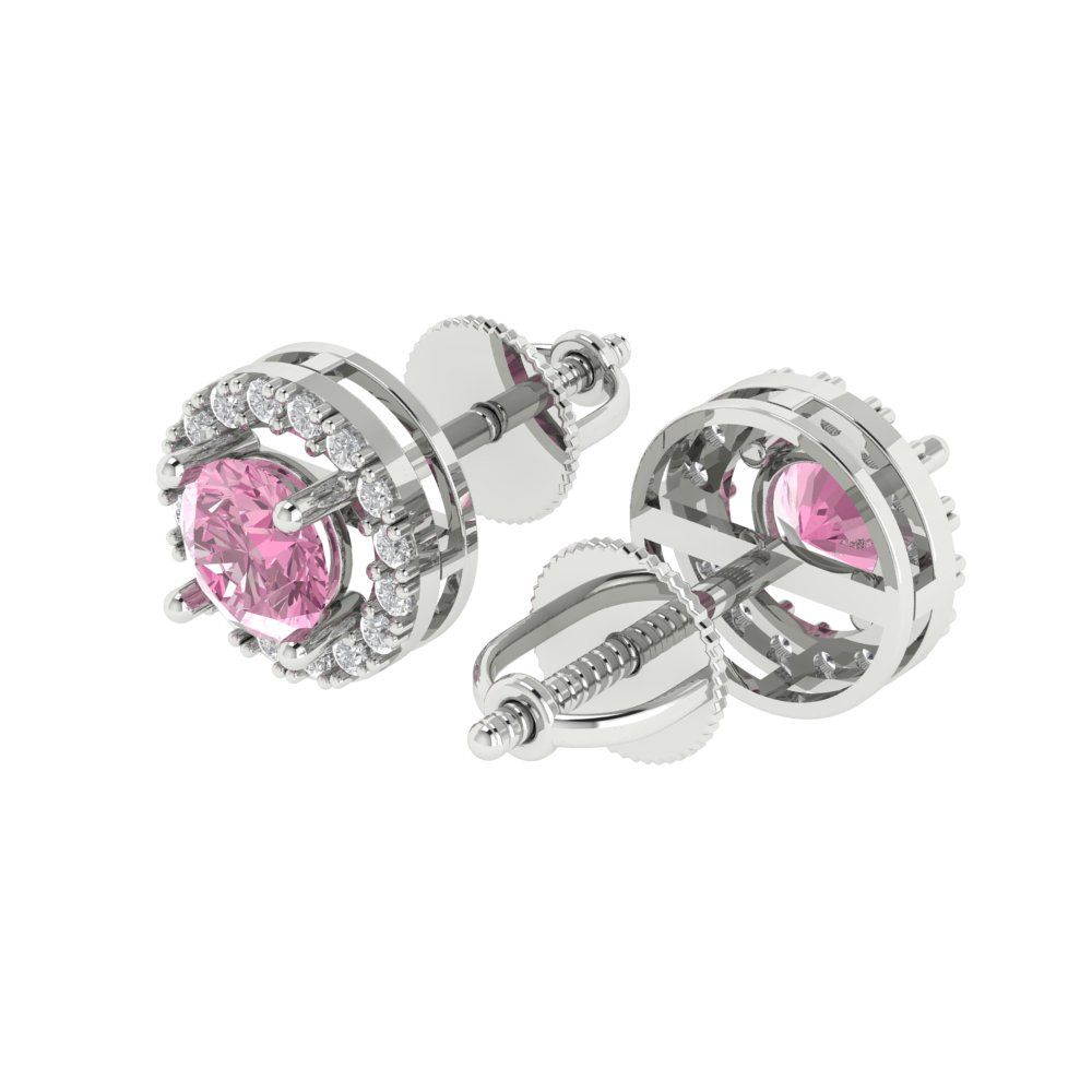 1.24 ctw Pink Zirconia Studs Earrings | 5.0mm Round Cut White Gold Screw back | April Birthstone