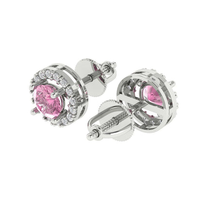 1.24 ctw Pink Zirconia Studs Earrings | 5.0mm Round Cut White Gold Screw back | April Birthstone