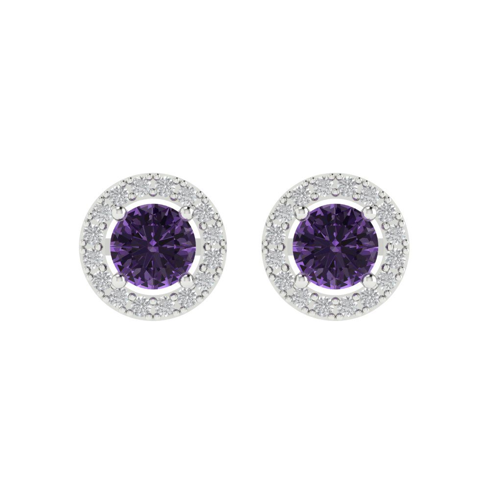 1.24 ctw Alexandrite Studs Earrings | 5.0mm Round Cut White Gold Screw back | June Birthstone