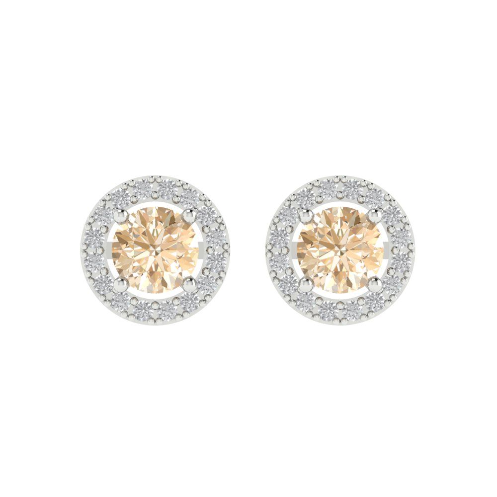 1.24 ctw Morganite Studs Earrings | 5.0mm Round Cut White Gold Screw back | February Birthstone