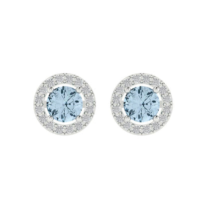 1.24 ctw Sky Blue Topaz Studs Earrings | 5.0mm Round Cut White Gold Screw back | December Birthstone