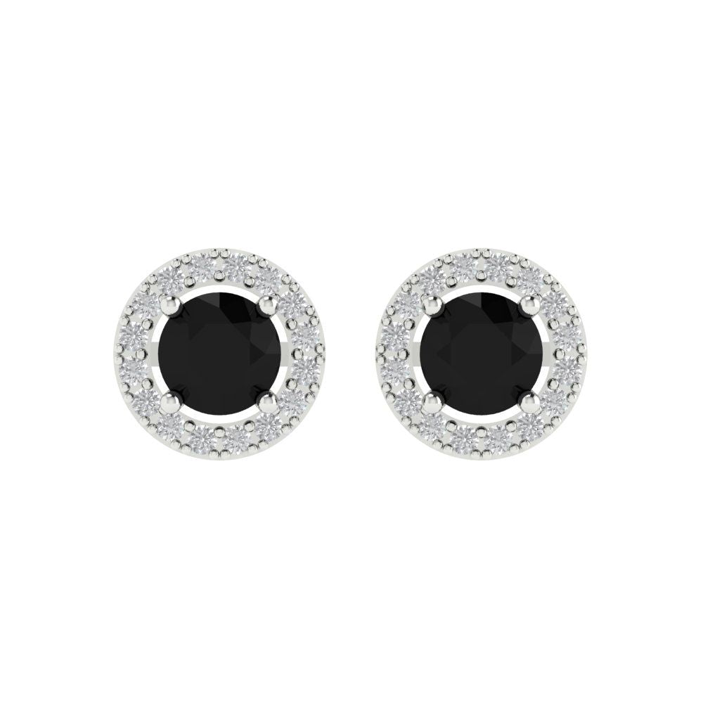 1.24 ctw Onyx Studs Earrings | 5.0mm Round Cut White Gold Screw back | July Birthstone
