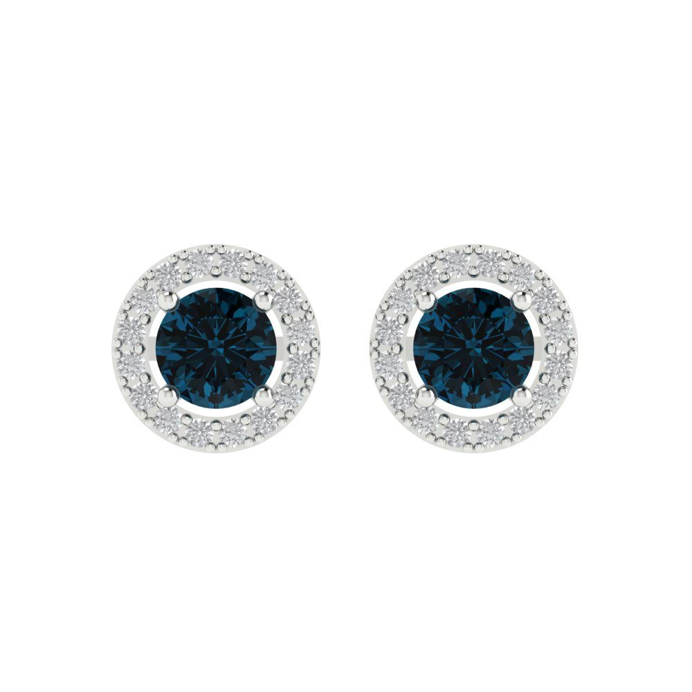 1.24 ctw London Blue Topaz Studs Earrings | 5.0mm Round Cut White Gold Screw back | December Birthstone