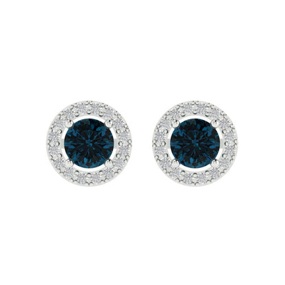 1.24 ctw London Blue Topaz Studs Earrings | 5.0mm Round Cut White Gold Screw back | December Birthstone