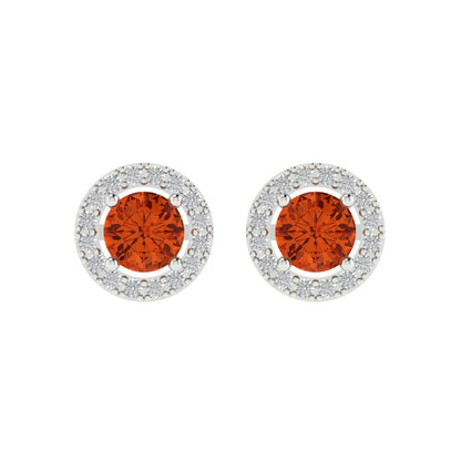 1.24 ctw Red Zirconia Studs Earrings | 5.0mm Round Cut White Gold Screw back | April Birthstone
