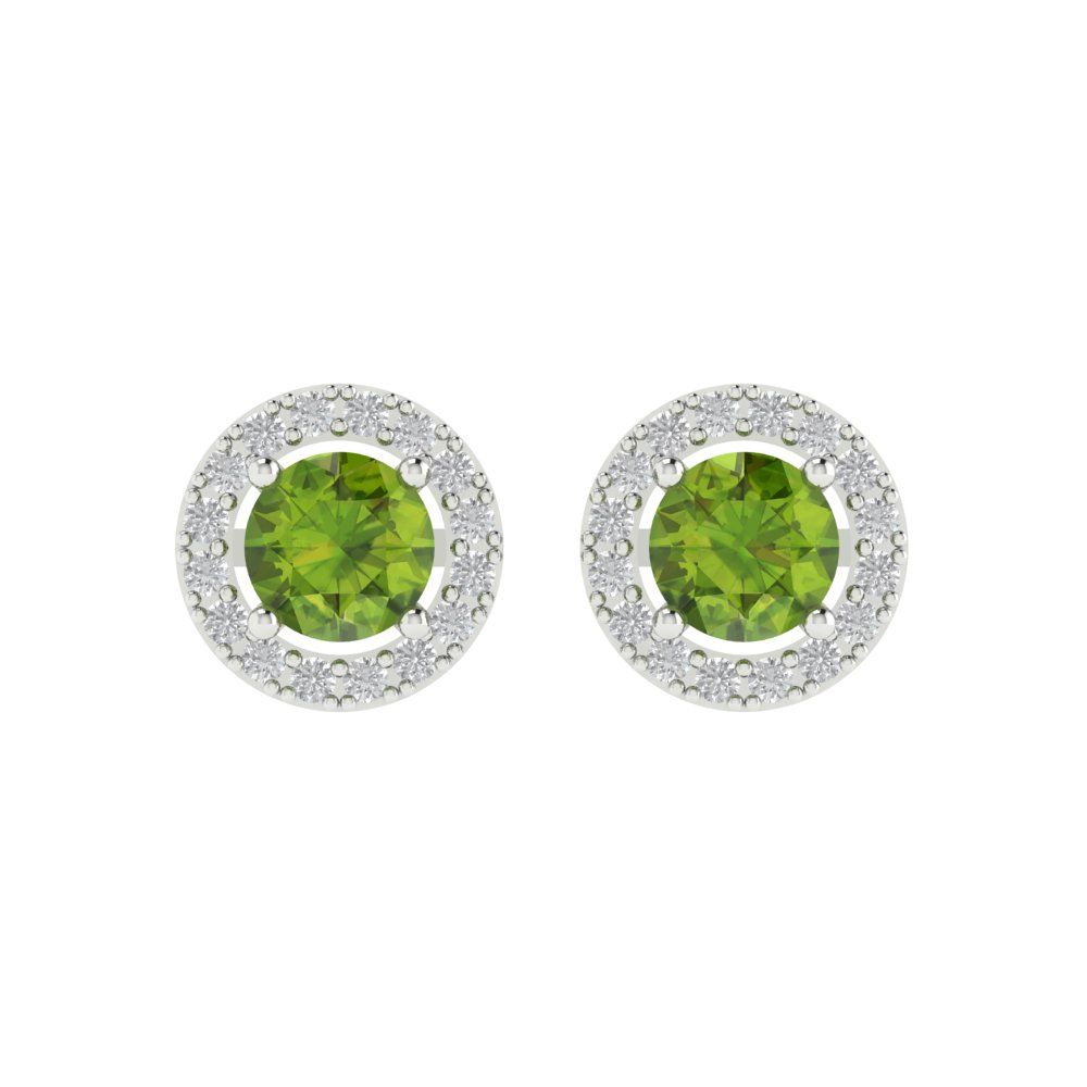 1.24 ctw Peridot Studs Earrings | 5.0mm Round Cut White Gold Screw back | August Birthstone
