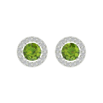 1.24 ctw Peridot Studs Earrings | 5.0mm Round Cut White Gold Screw back | August Birthstone