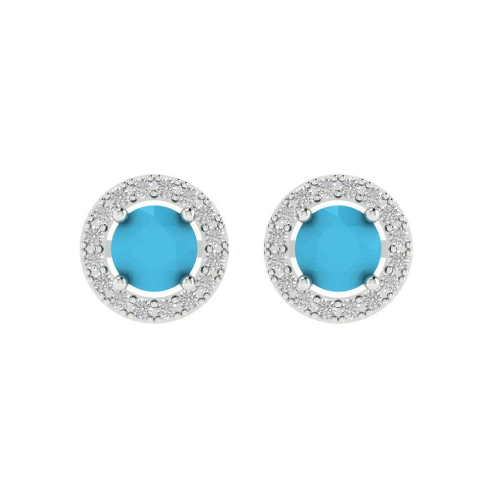 1.24 ctw Turquoise Studs Earrings | 5.0mm Round Cut White Gold Screw back | December Birthstone