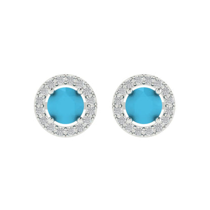 1.24 ctw Turquoise Studs Earrings | 5.0mm Round Cut White Gold Screw back | December Birthstone