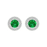 1.3 ct Brilliant Round Cut Halo Studs Simulated Emerald Stone White Gold Earrings Screw back