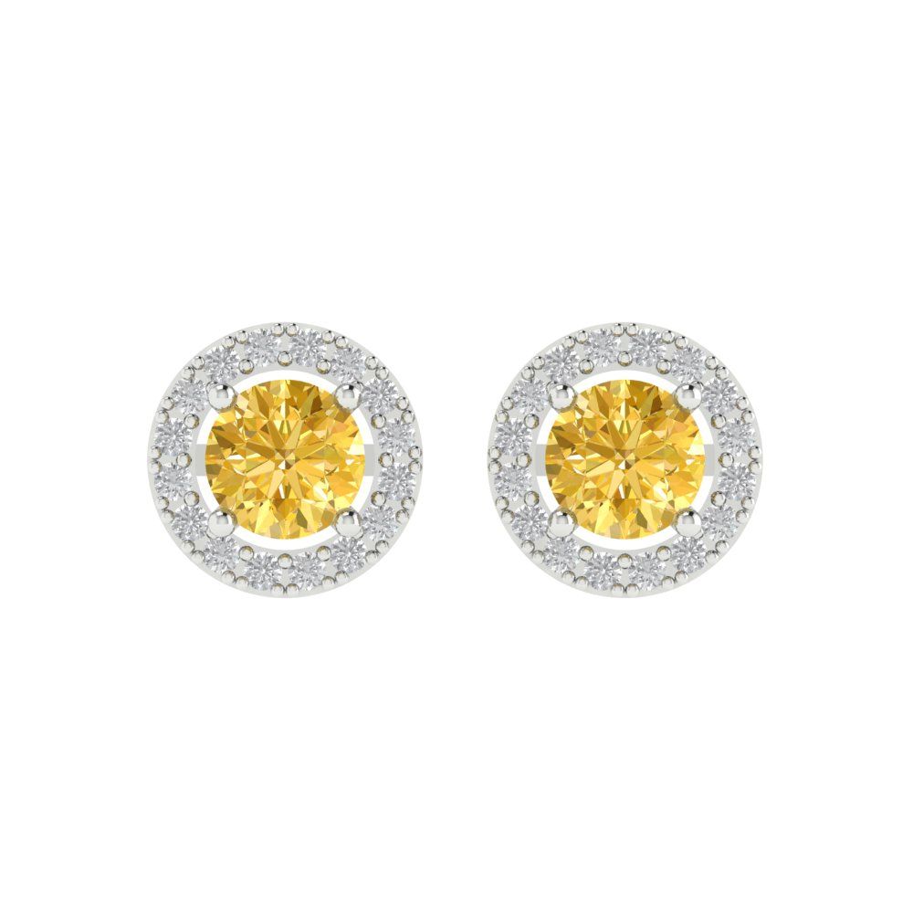 1.24 ctw Citrine Studs Earrings | 5.0mm Round Cut White Gold Screw back | November Birthstone