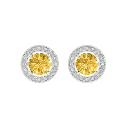 1.24 ctw Citrine Studs Earrings | 5.0mm Round Cut White Gold Screw back | November Birthstone