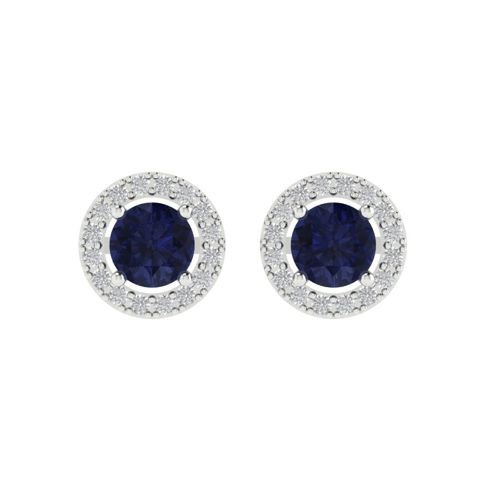 1.24 ctw Blue Sapphire Studs Earrings | 5.0mm Round Cut White Gold Screw back | September Birthstone